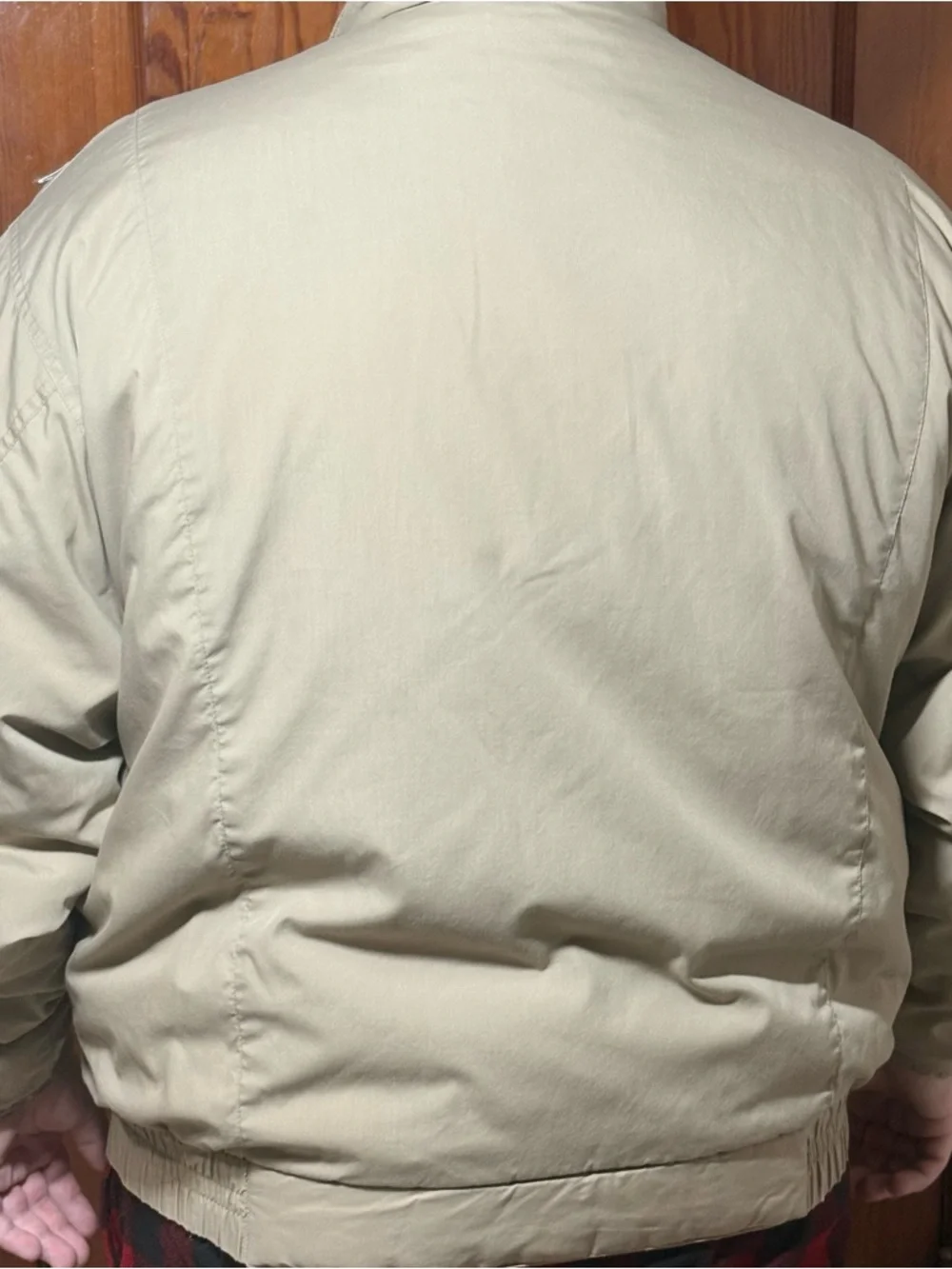 Men's Two-Tone Bomber Jacket in Beige‎ with Navy Trim